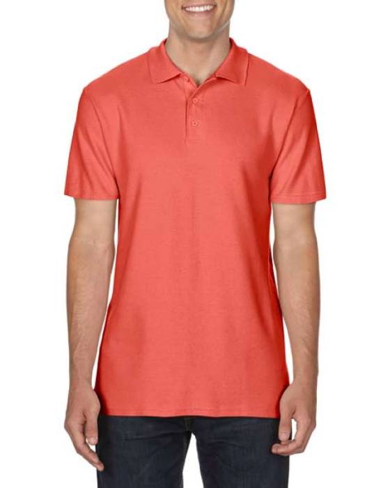 SOFTSTYLE® ADULT DOUBLE PIQUÉ POLO - Bright Salmon, #E5554F<br><small>UT-gi64800bsl-m</small>