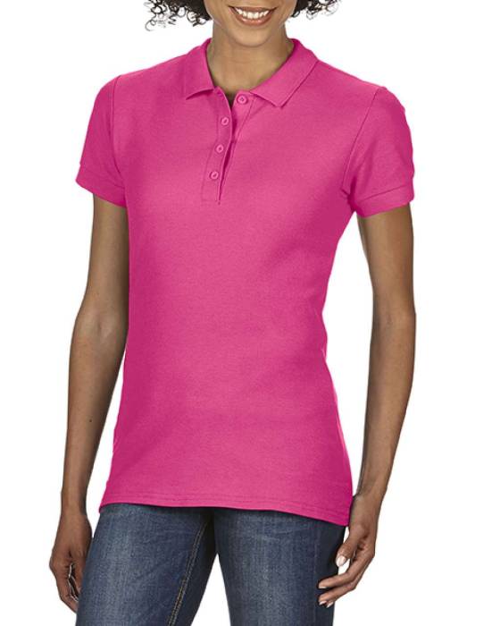 SOFTSTYLE® LADIES` DOUBLE PIQUÉ POLO - Heliconia, #DB3E79<br><small>UT-giL64800he-l</small>