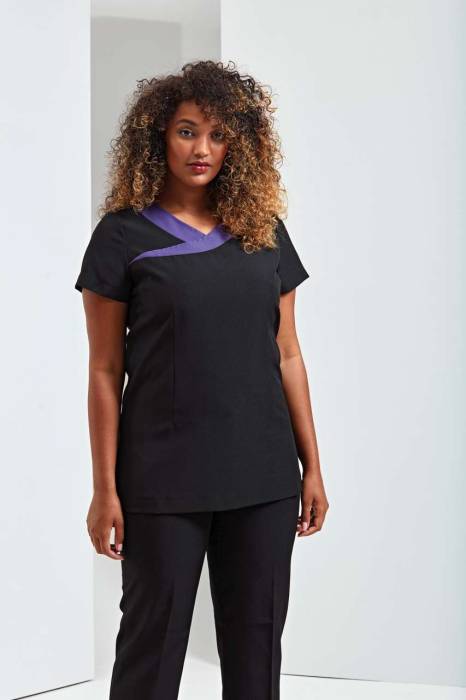 ‘IVY’ BEAUTY AND SPA TUNIC - Black/Hot Pink, #000000/#CE0F69<br><small>UT-pr691bl/hpi-3xl</small>